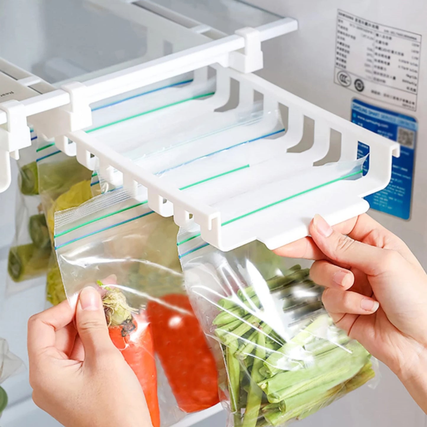 SpaceSaver: Organizador Colgante para Nevera con 10 Bolsas Ziplock