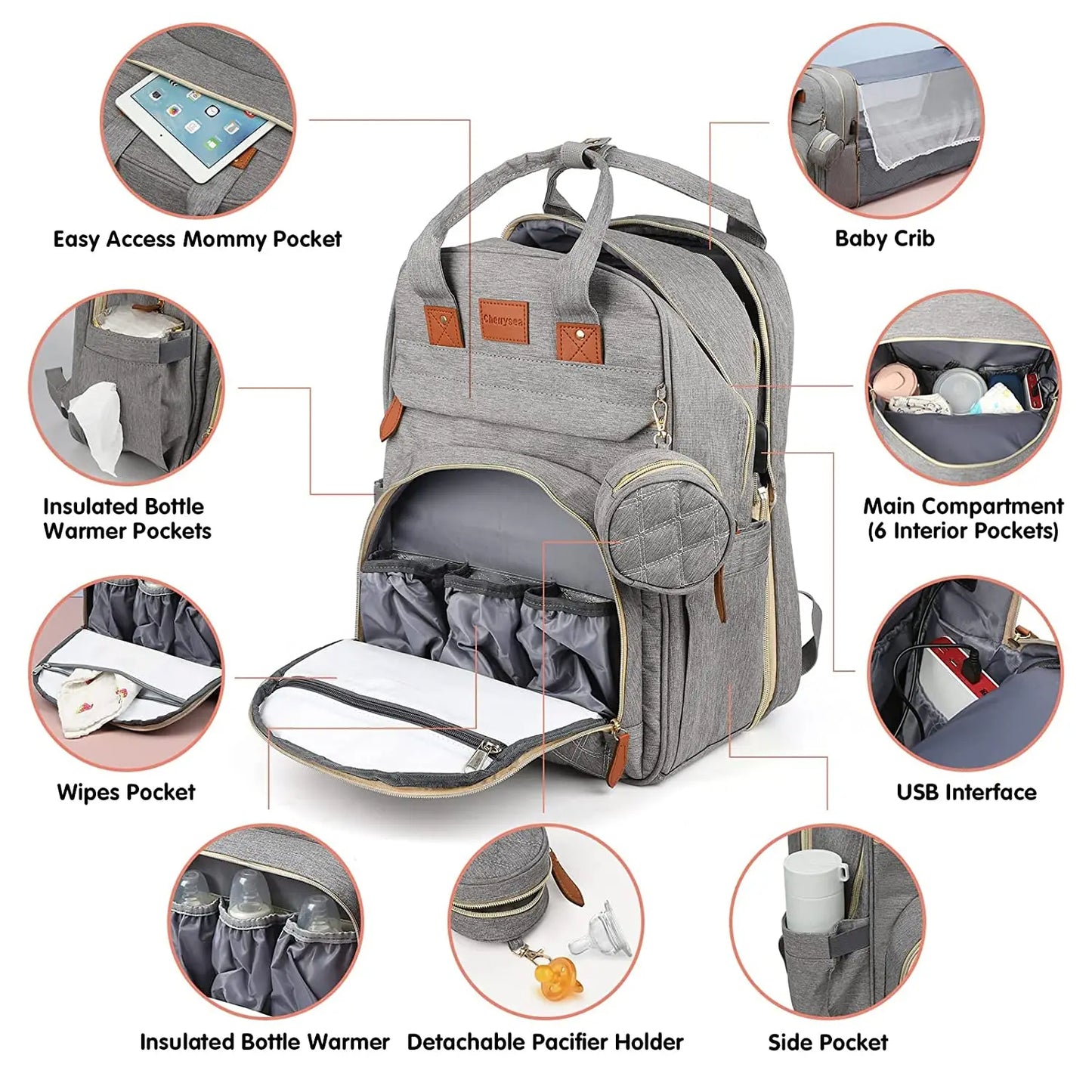 DerJunstar: Mochila Todo en Uno para Bebé con Cuna Portátil y Cargador USB
