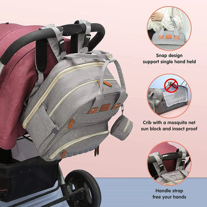 DerJunstar: Mochila Todo en Uno para Bebé con Cuna Portátil y Cargador USB