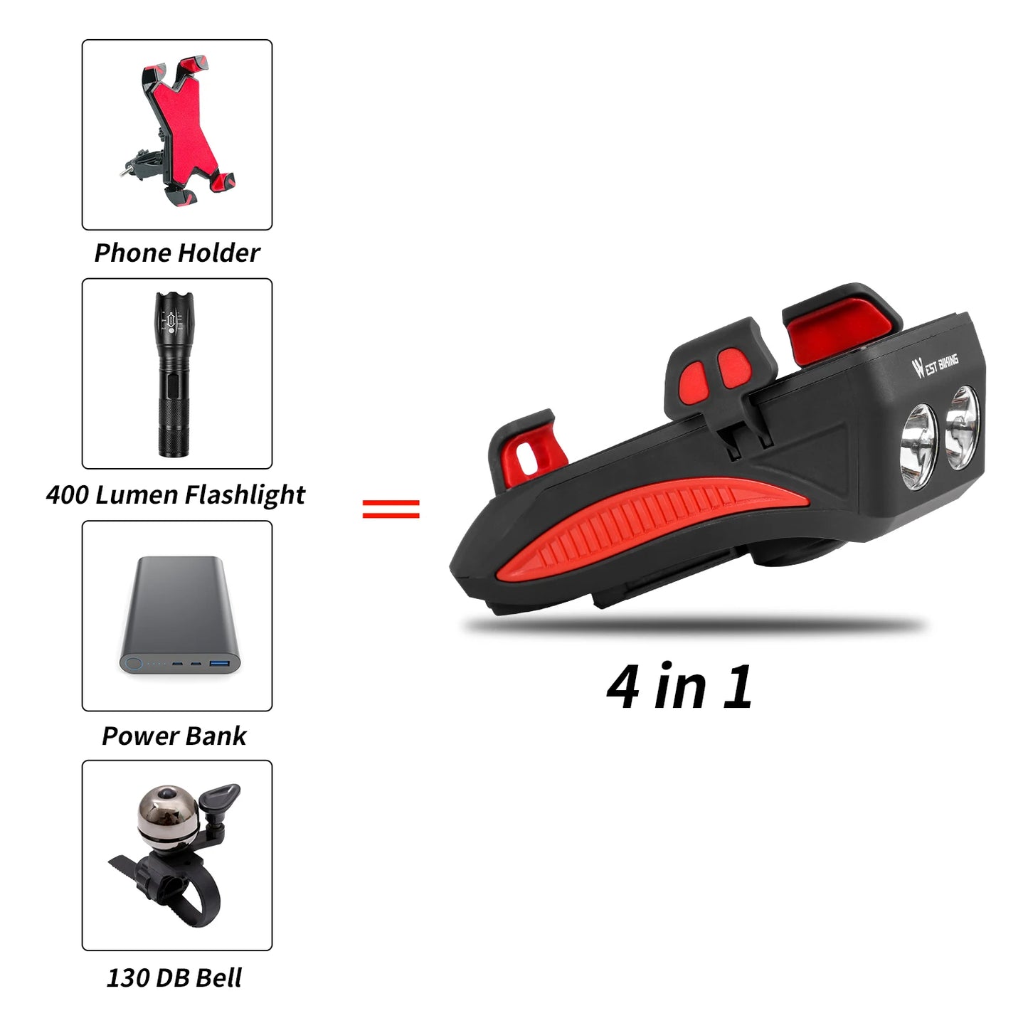 BikeLed 4 en 1: Luz LED, Bocina y Soporte para Teléfono