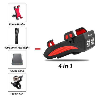 BikeLed 4 en 1: Luz LED, Bocina y Soporte para Teléfono